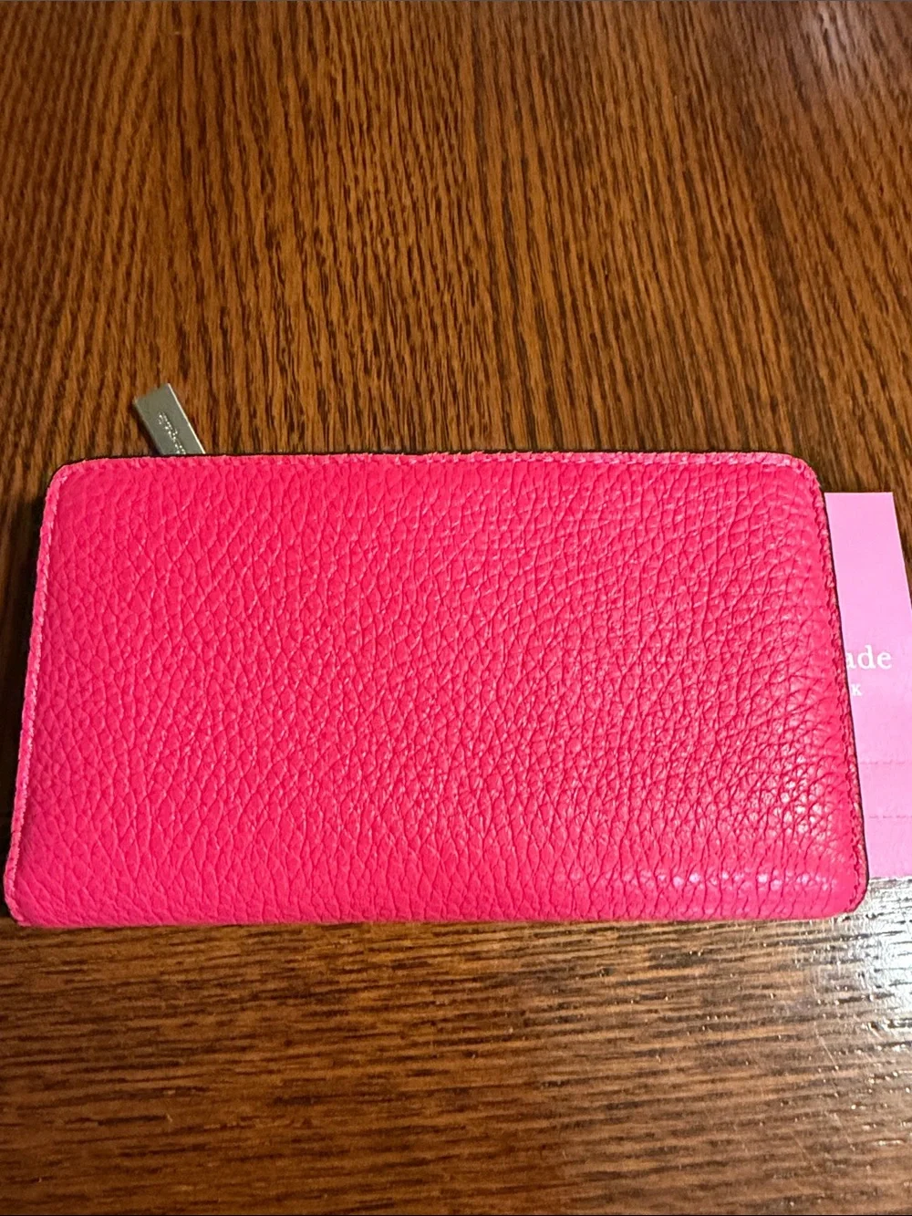 kate spade Hot Pink Pebbled Leather Zip Card Holder